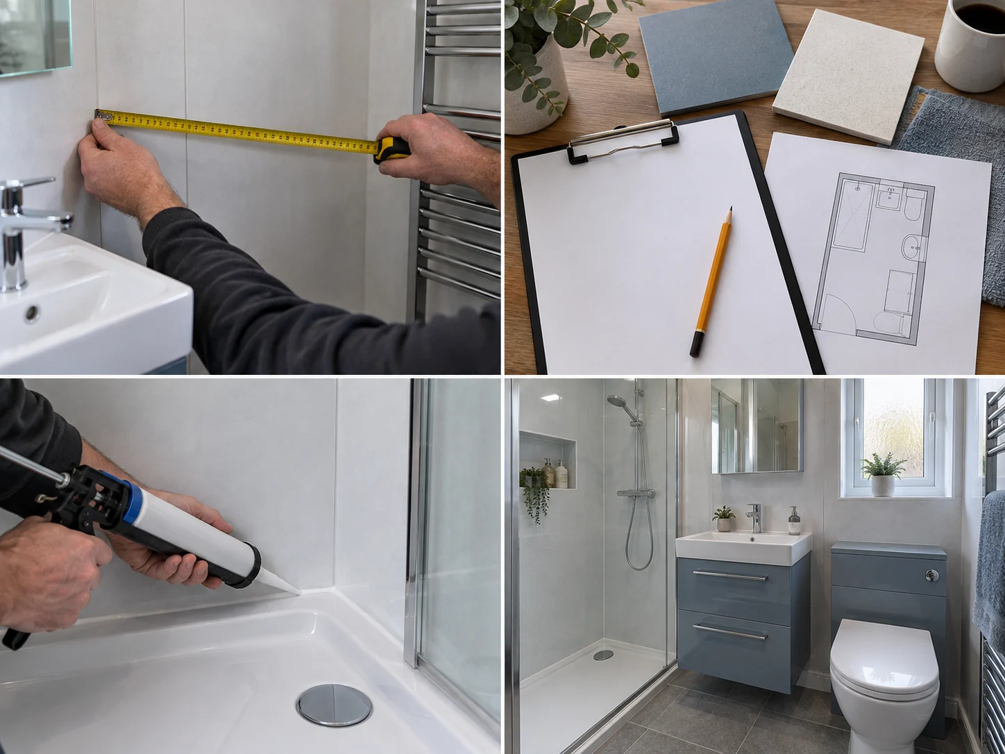 Compact modern shower room with vanity storage